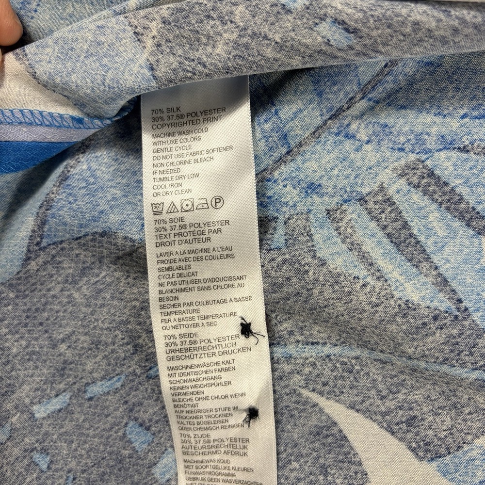 Tommy Bahama Mens Large Blue Palm Print Silk Short Sleeve Button Front Shirt - Picture 4 of 8